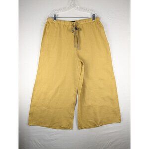 Theory Fluid Pull On Spring 100% Linen Wide Leg Cropped Womens L Drawcord Yellow